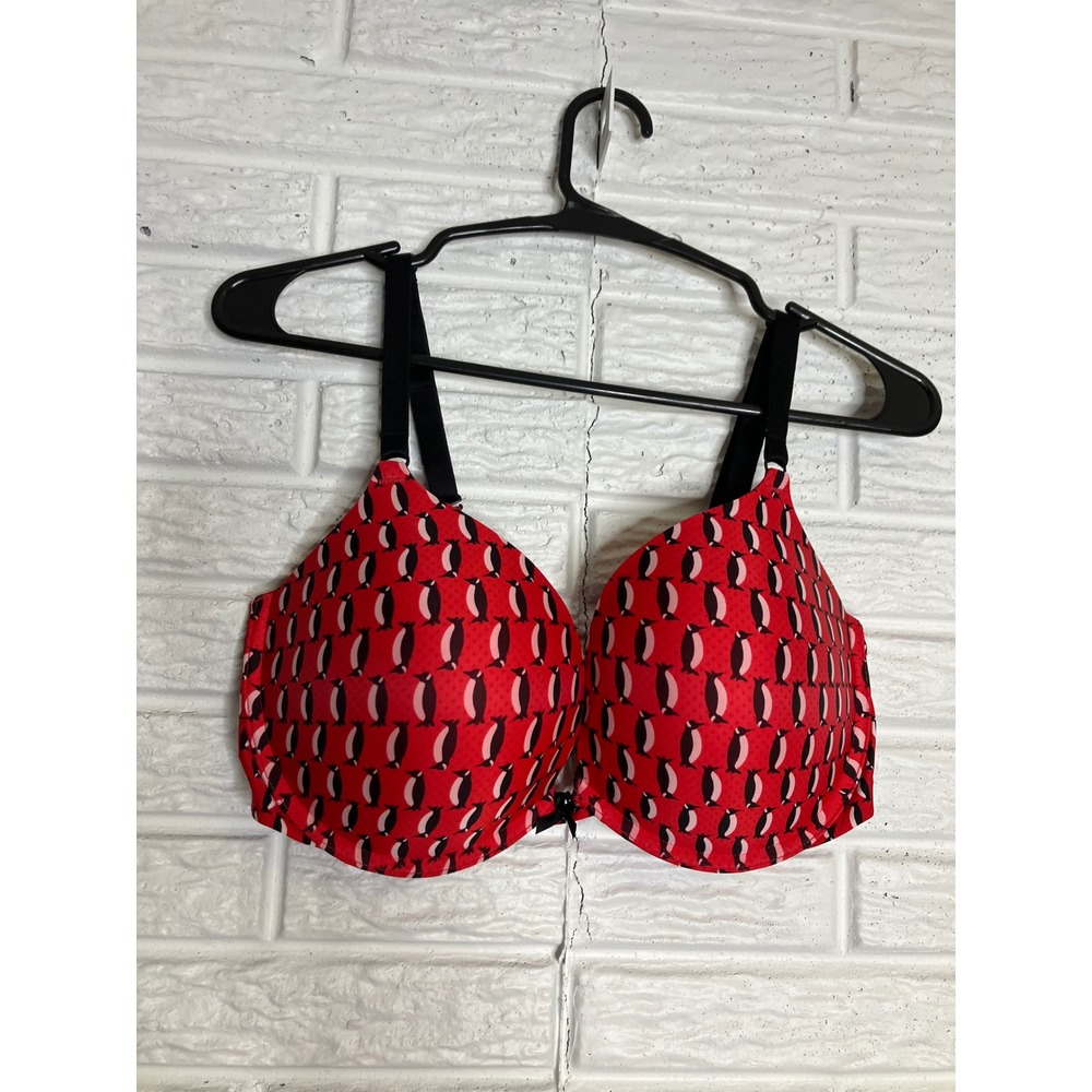 Victoria's Secret Push-Up Bra‎ Women 36DD Red Excellent Penguin Print Underwire
